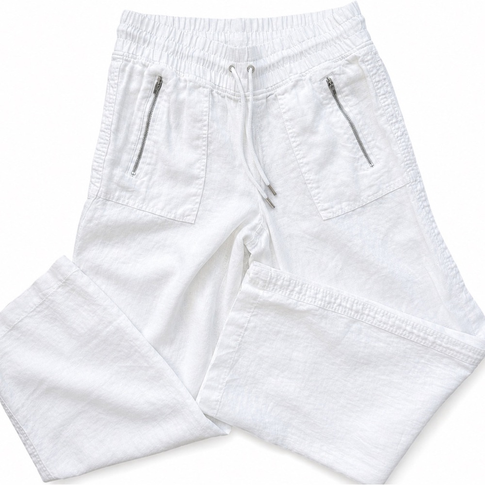 White athleta 100% linen pants with drawstring waist and pockets